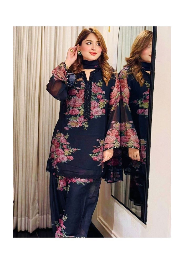 Malishka Export Faux Georgette Printed Kurta Pant Set for Women - Image 3